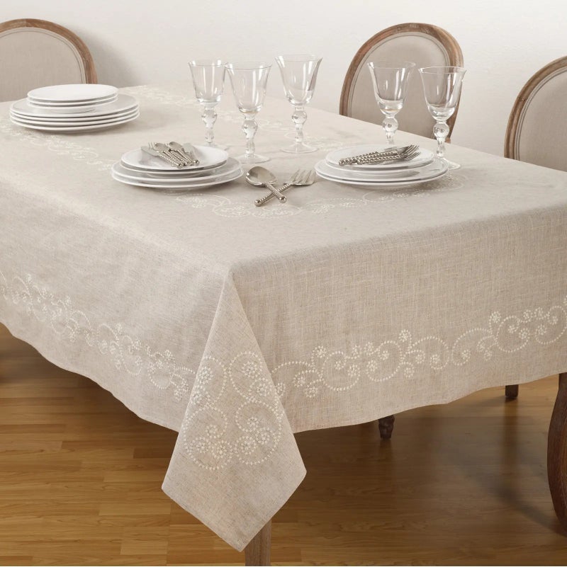 Bluejw Hight Quality Solid Tablecloths Rectangle Tablecloth Classical Cotton Linen Tablecloth with Embroidery - Image 1